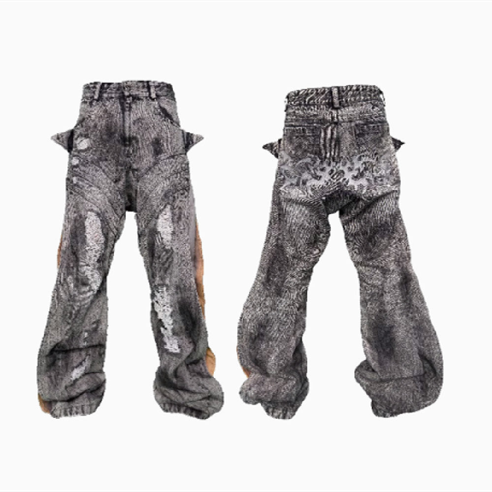 Washing Destroys Fashion Deconstruction Design Patchwork Pants - Lootquake