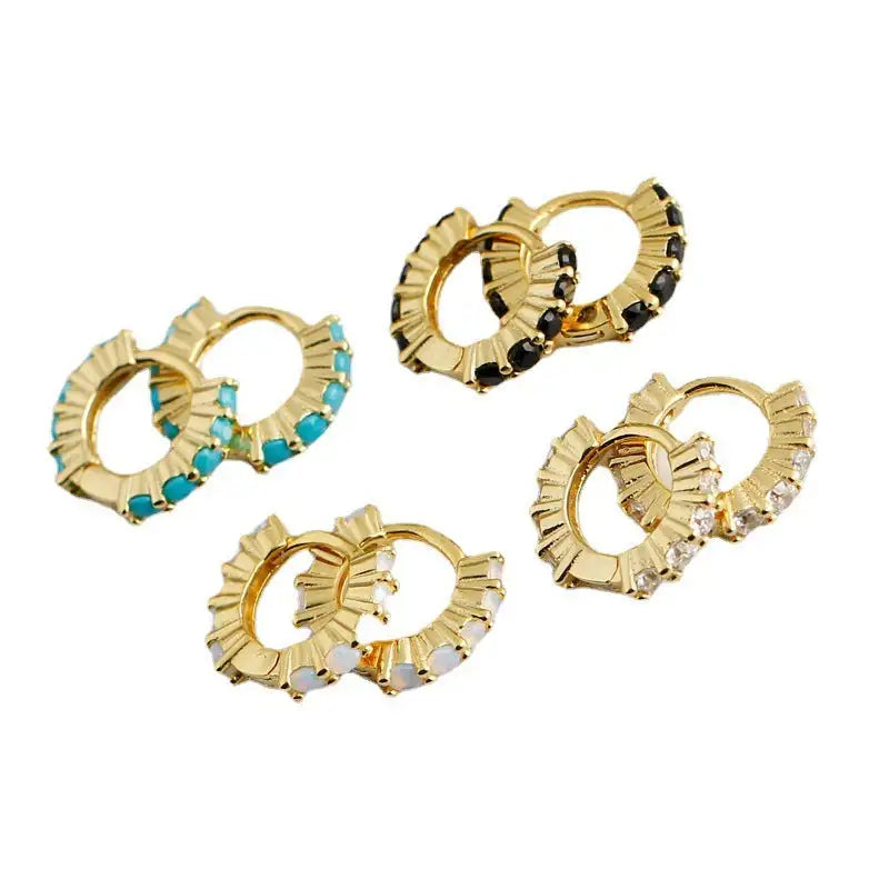 Circle-shaped Diamond Colorful Crystals Opal Zircon S925 Sterling Silver Earrings - Lootquake