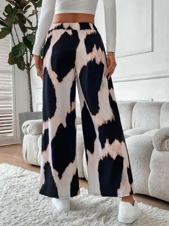 Ladies' Printed Comfortable And Fashionable Casual Wide Leg Pants - Lootquake