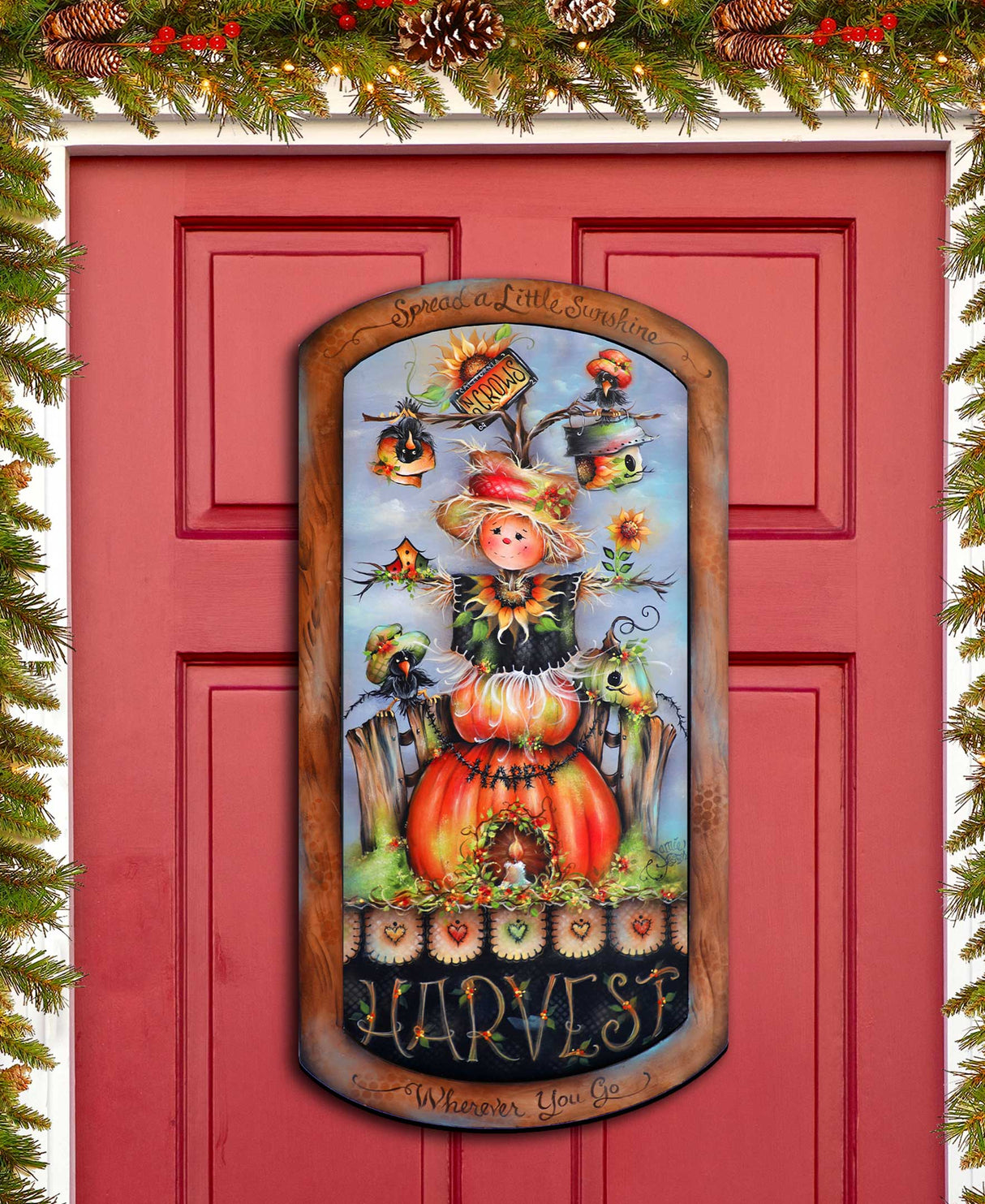 Harvest Pumpkin Scarecrow Holiday Door Decor by Jamie Mills-Price - Thanksgiving Decor - 8611075H-MP