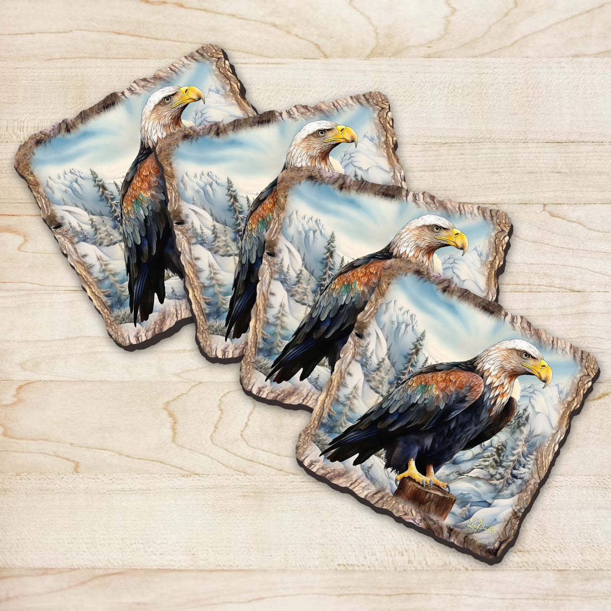 Bald Eagle Wooden Cork Coasters Gift Set of 4 by Nature Wonders Nature Wildlife Decor - 95399C-S4