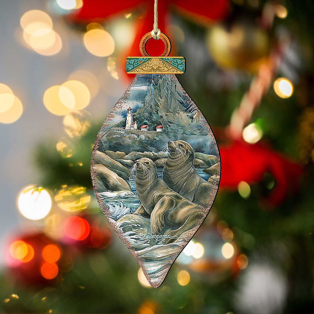 Adornos de madera de las cuevas del faro "Leones del Mar" de J. Bergsma - Decoración costera de vida marina - 8591883-JB