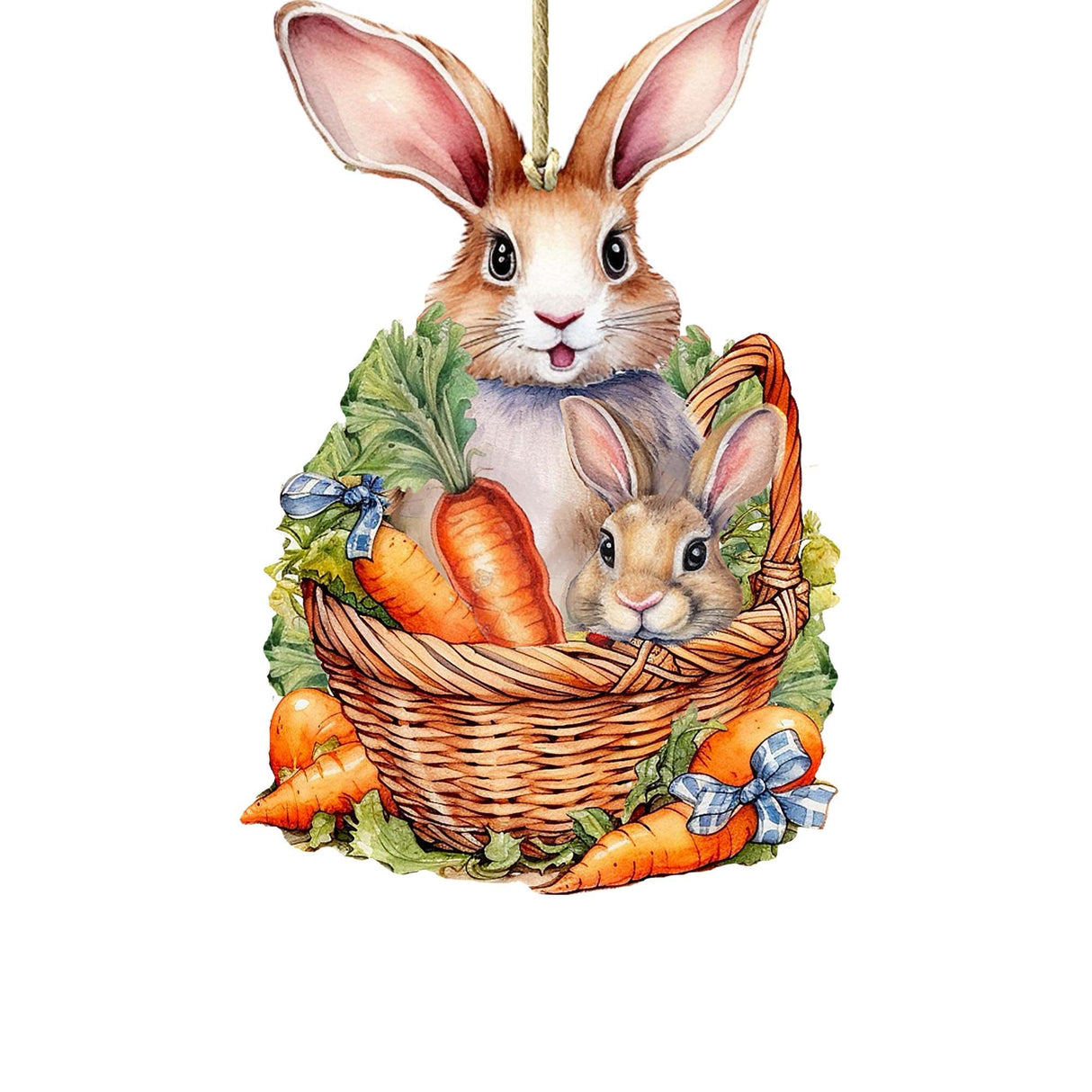 Easter Bunnies with Carrots Wooden Ornaments by G. DeBrekht Easter Spring Decor - 8652773