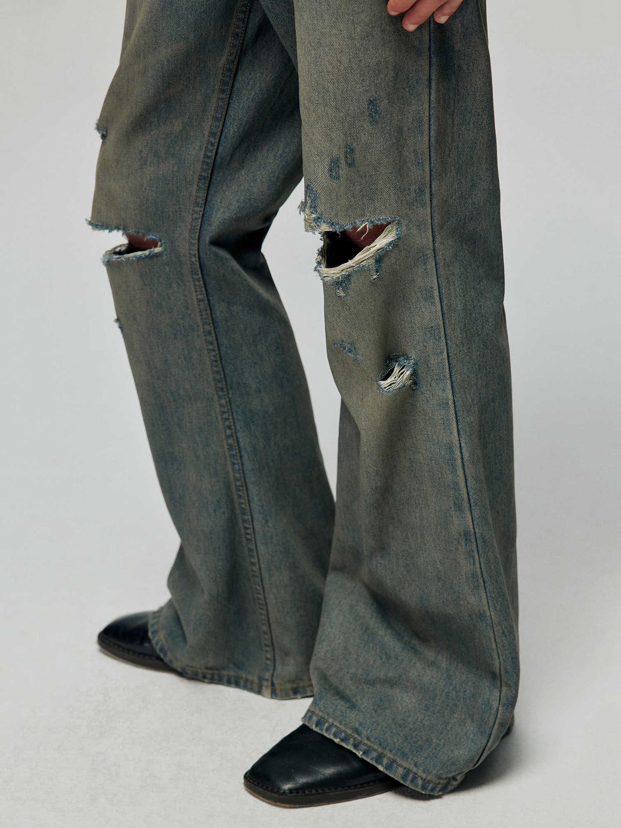 Cotton Retro Make Old Ripped Loose Micro-flared Trousers Jeans - Lootquake