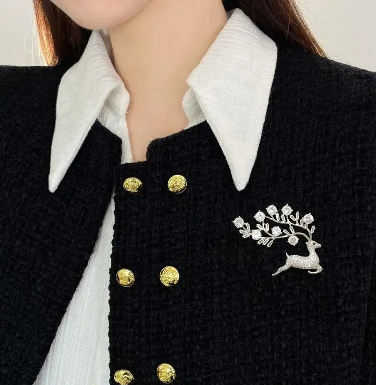 2pc With You All The Way Sparkling Zirconia Deer Brooch - Lootquake