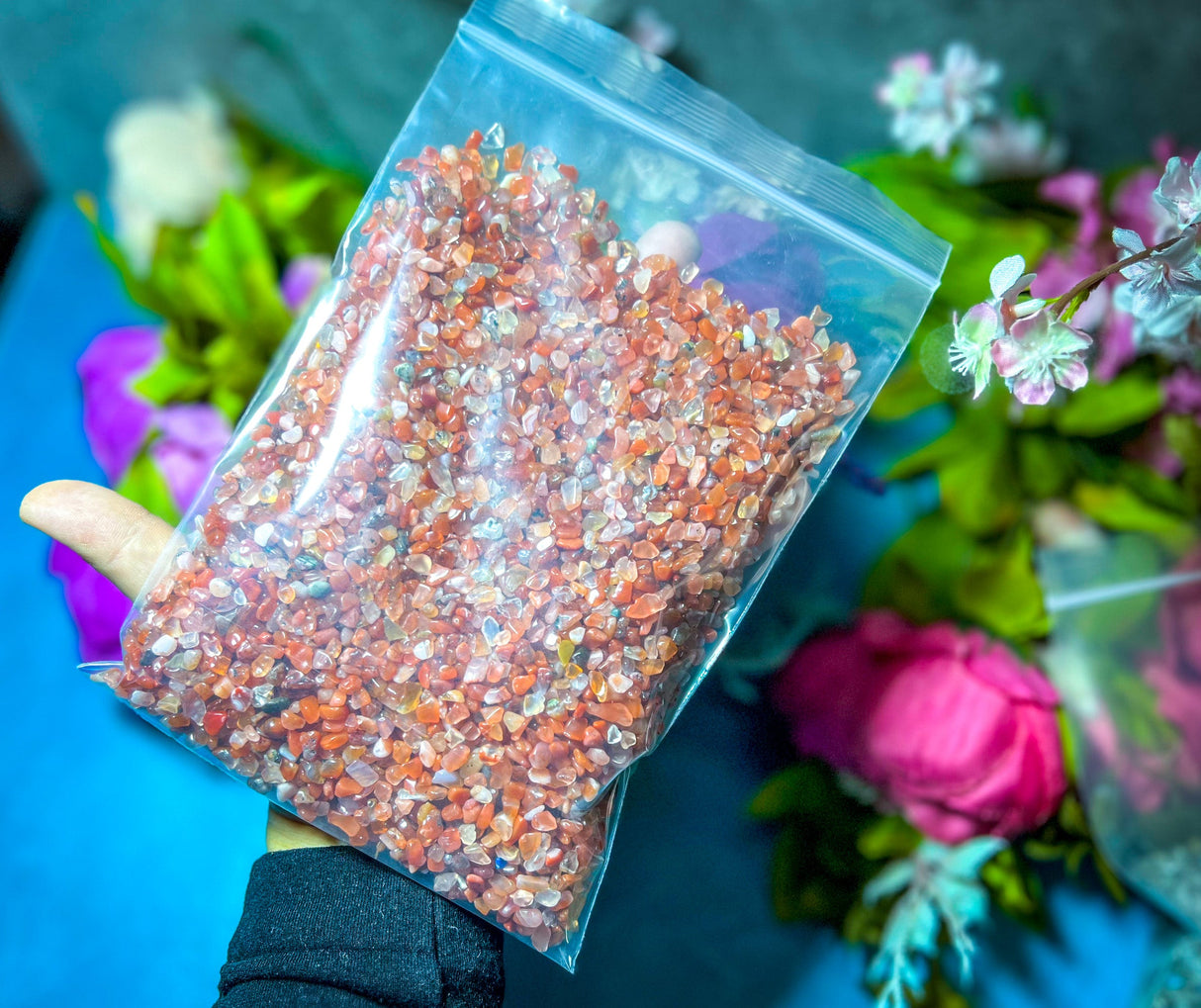 1 Lb Carnelian Crystal Chips, Bulk Wholesale Crystal Chips