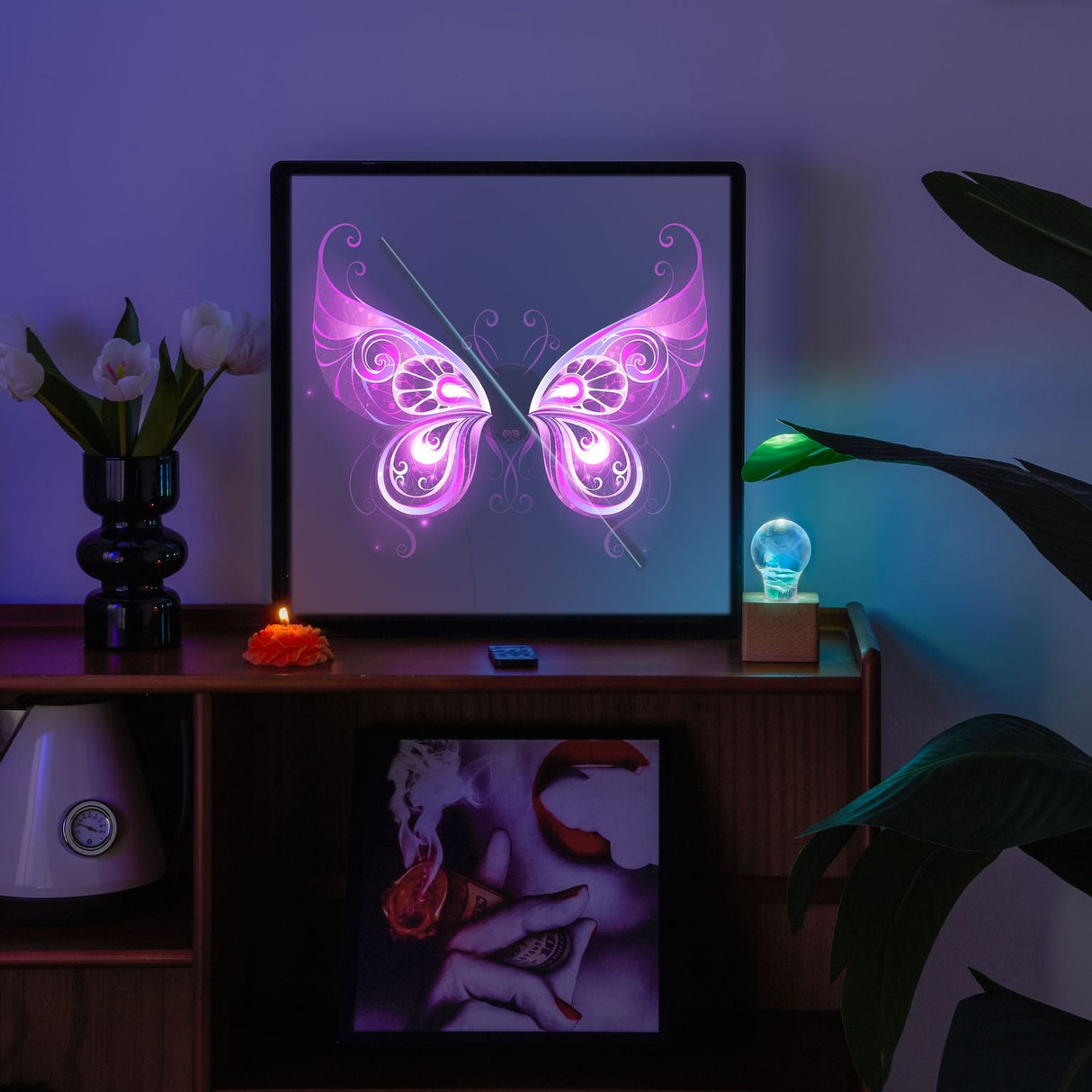 Ventilador LED holográfico 3D con marco compatible con aplicaciones y conectividad Bluetooth