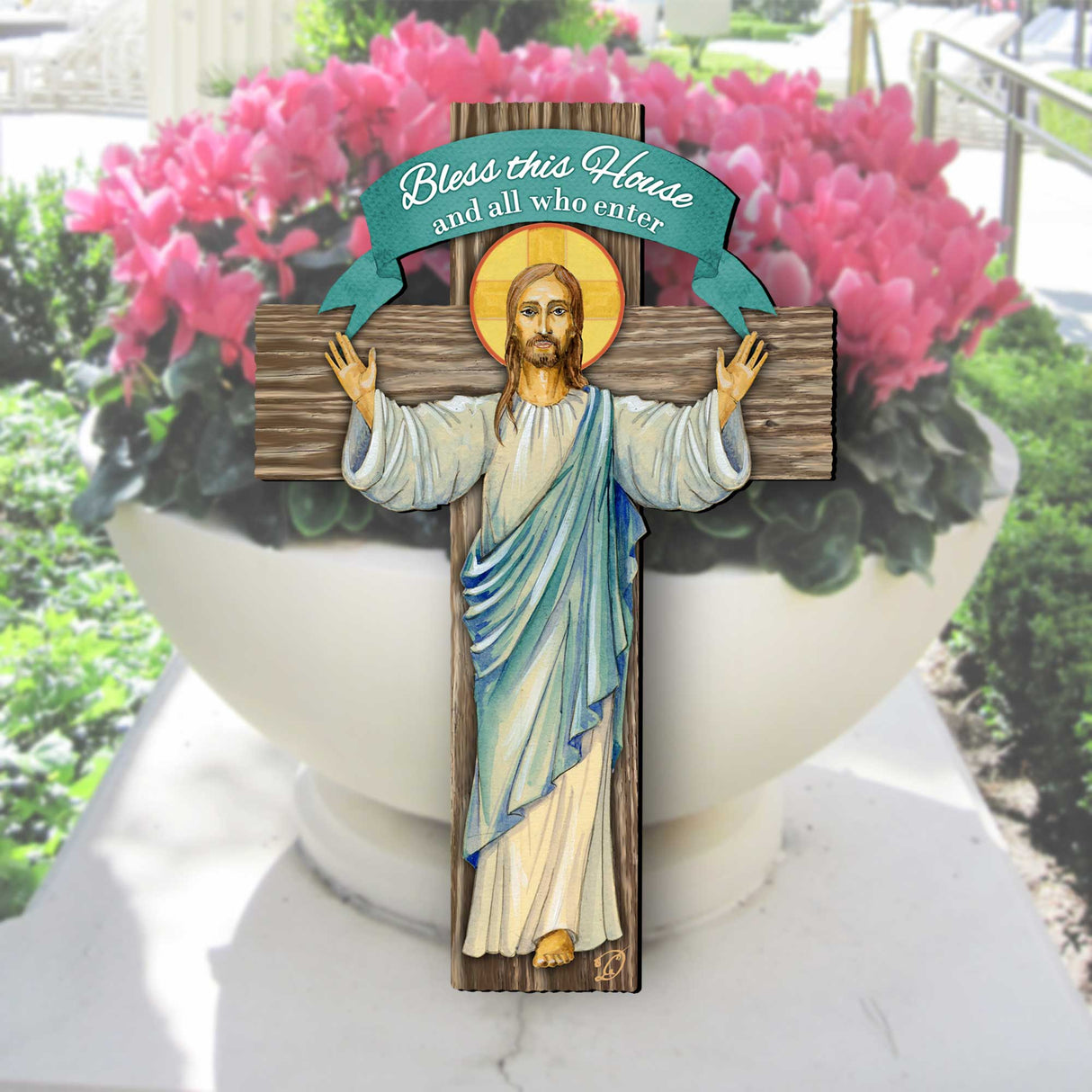 Jesus Cross - Door Decor - Christen Door Sign - by G. DeBrekht - House Blessing - Bless this Home Cross - Housewarming Gift 8191166H