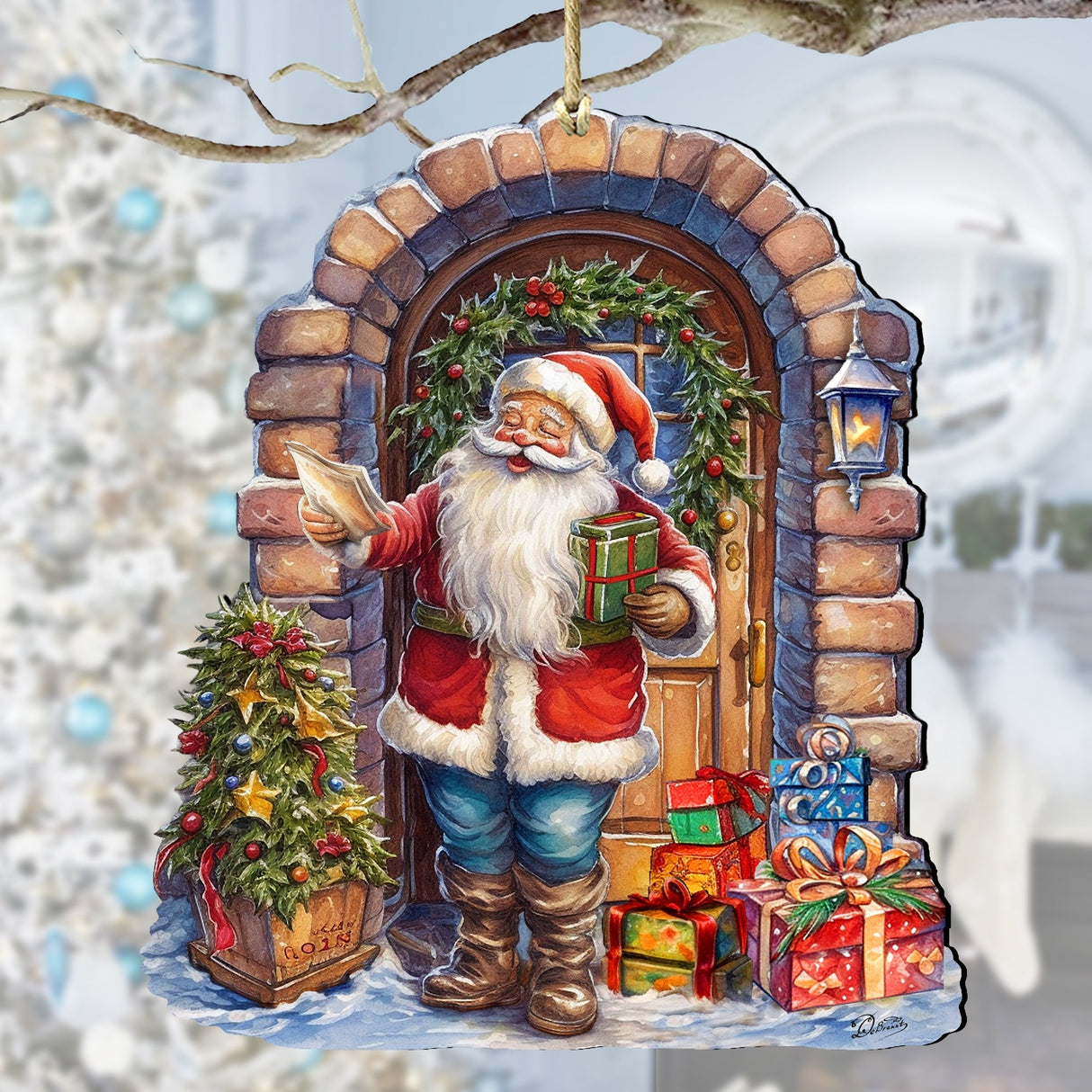 Adornos navideños de madera con la visita sorpresa de Papá Noel, de G. Debrekht - Decoración navideña con muñeco de nieve de Papá Noel - 8611045