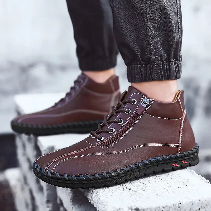 Autumn And Winter Mid-top Work Shoes Side Zipper Casual - Lootquake