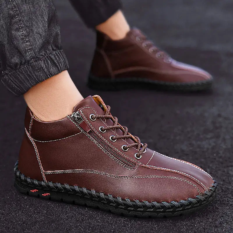 Autumn And Winter Mid-top Work Shoes Side Zipper Casual - Lootquake