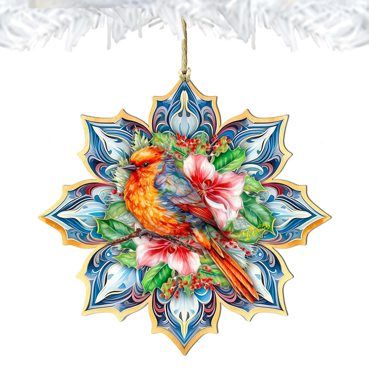 Forest Bird Snowflake Wooden Ornaments by G. Debrekht - Nature Wildlife Decor - 8688412