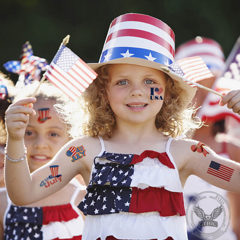 20 pegatinas temporales de tatuajes con la bandera estadounidense del Día de la Independencia