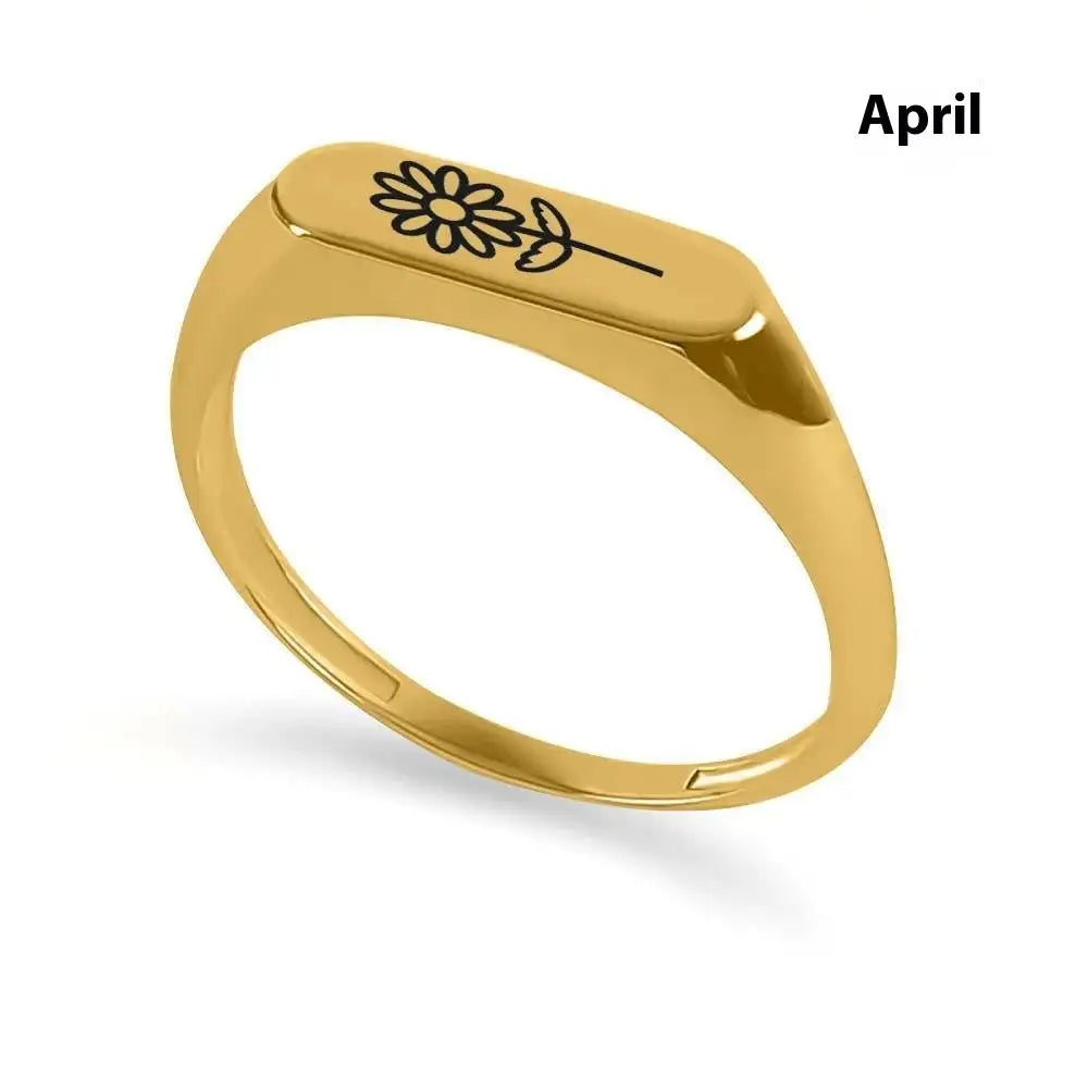 December Flowers And Plants Ring Stainless Steel Creative - Lootquake