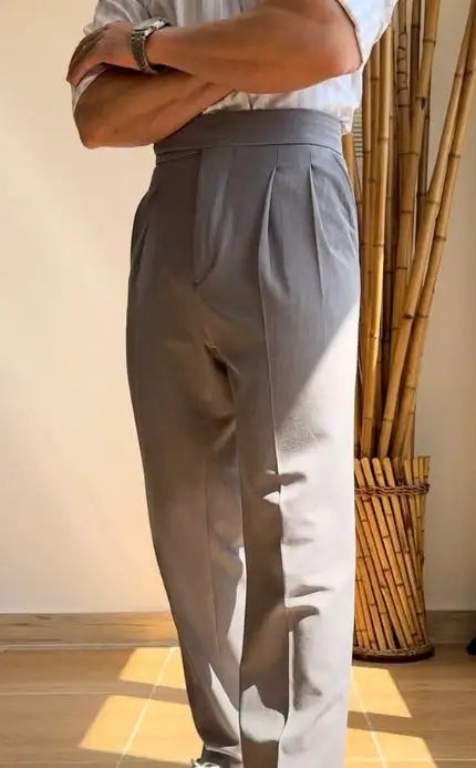 Italian Neapolitan Business Casual High Waisted Straight Leg Trousers - Lootquake