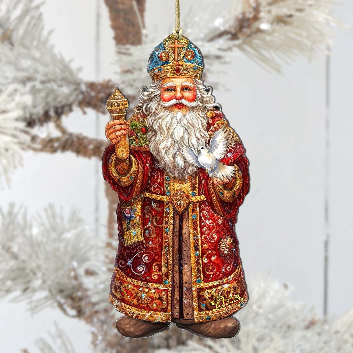 Adornos de madera de la Paloma de la Esperanza de Papá Noel de G. Debrekht - Decoración navideña de muñeco de nieve de Papá Noel - 8691416