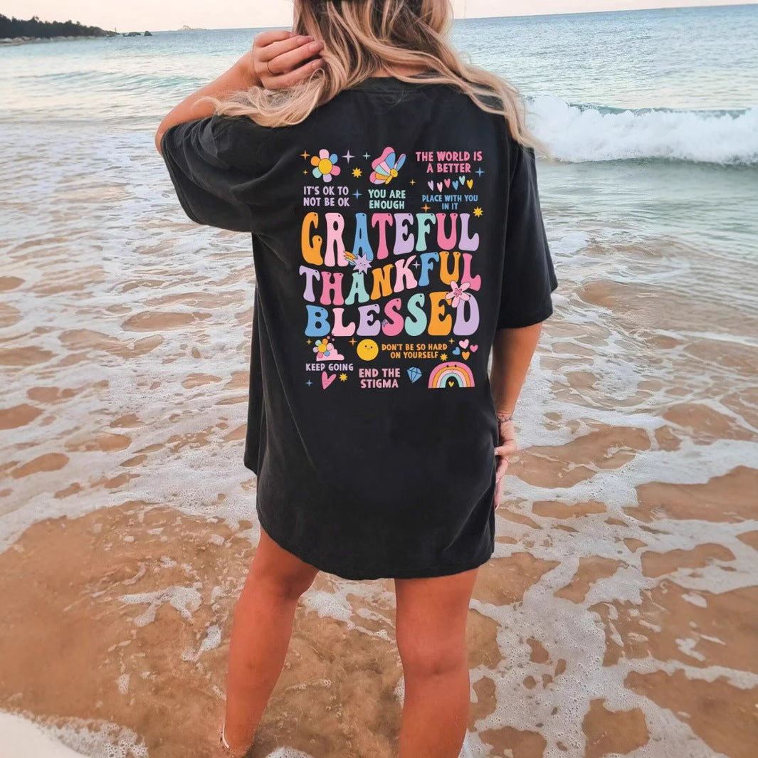 Camiseta de algodón con elementos de Acción de Gracias impresos en 2D