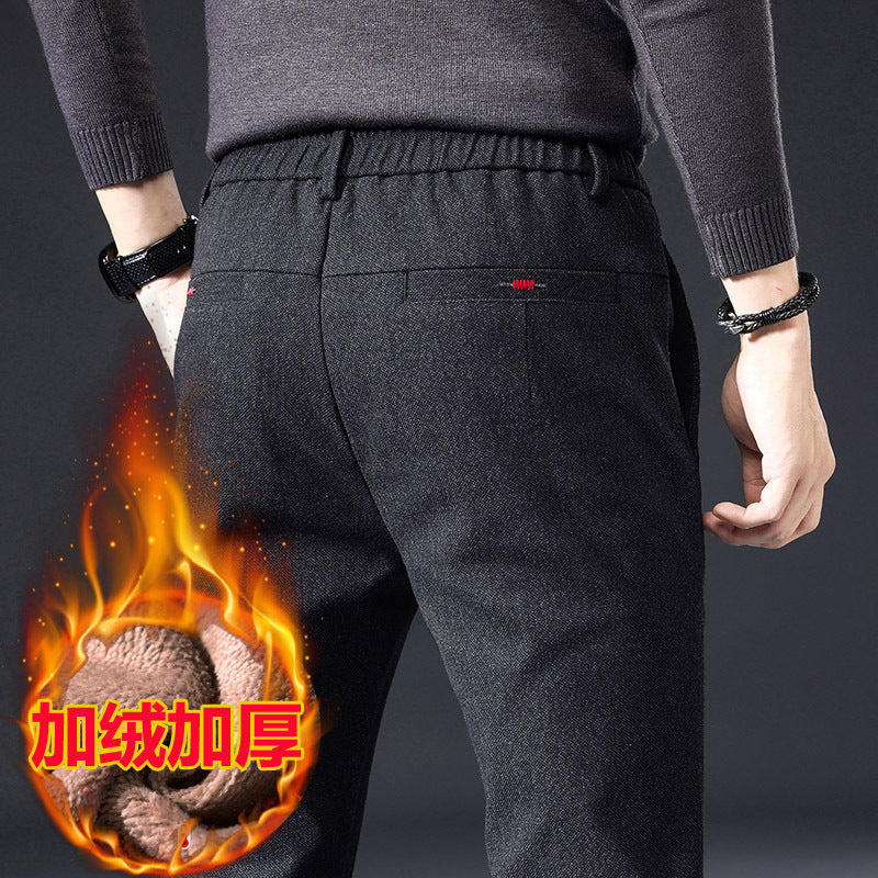 Fleece Lined Sanded Slim-fit Stretch Casual Pants - Lootquake