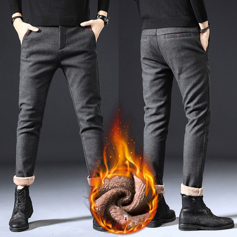 Fleece Lined Sanded Slim-fit Stretch Casual Pants - Lootquake