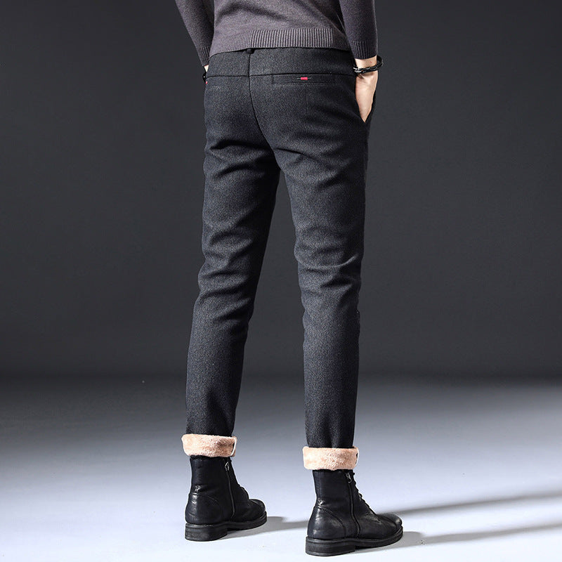 Fleece Lined Sanded Slim-fit Stretch Casual Pants - Lootquake