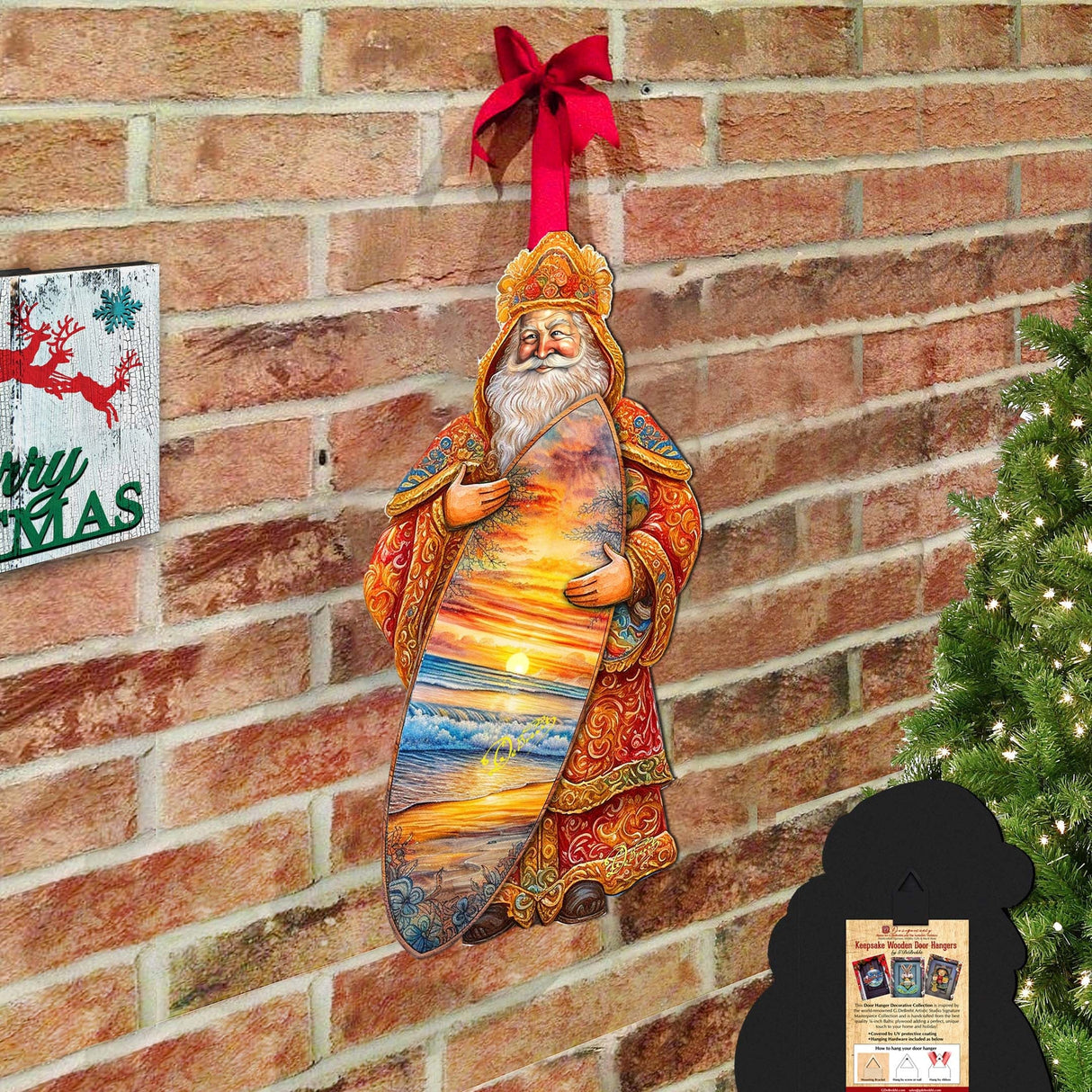 Decoración navideña para puerta con paseo en surf tropical de Papá Noel, de G. Debrekht - Decoración navideña de muñeco de nieve de Papá Noel - 8691413H