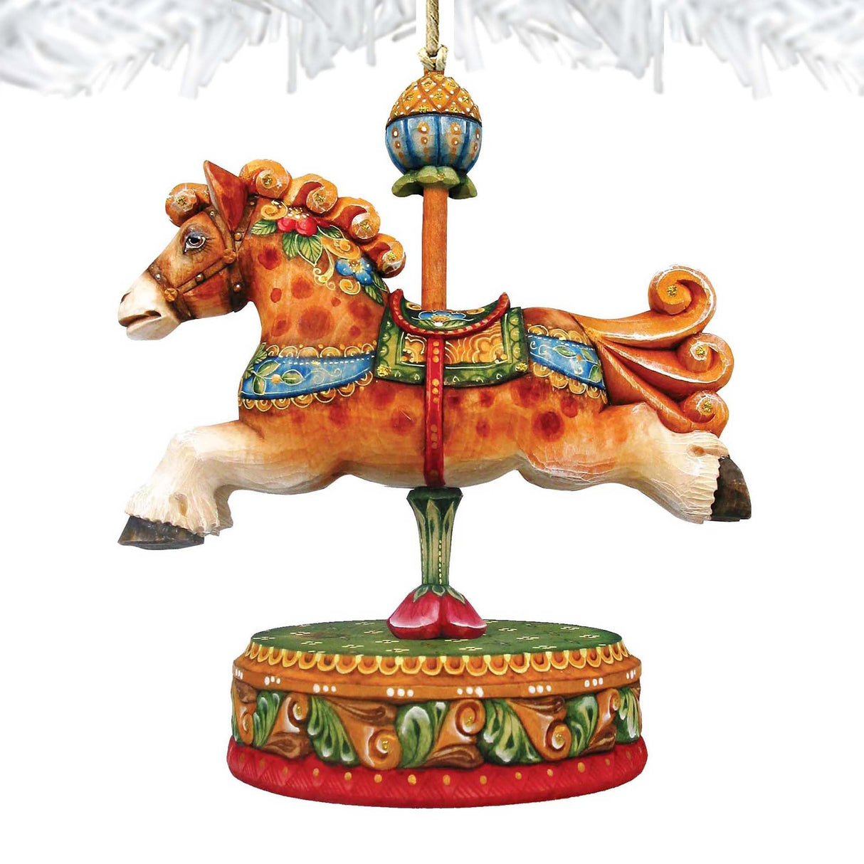Curly Carousel Pony Wooden Ornaments by G. DeBrekht - Carousel Holiday Decor - 8114041-3