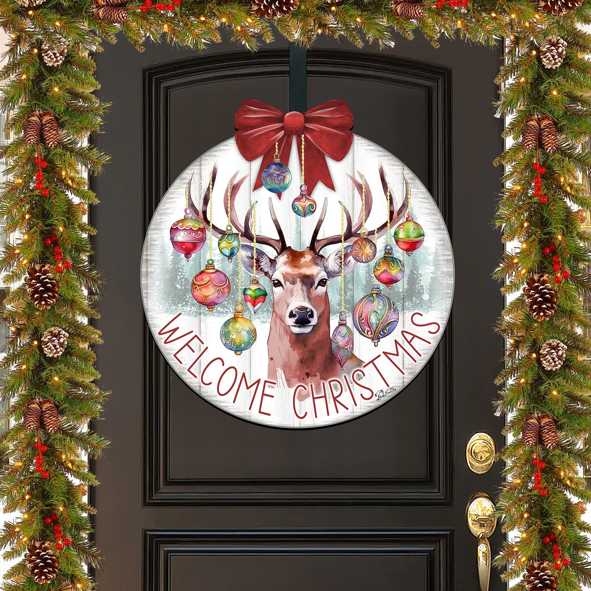 Welcome Christmas Front Door Welcome Sign, Wooden Front Porch Decor by G. Debrekht Christmas Decor - 933118H