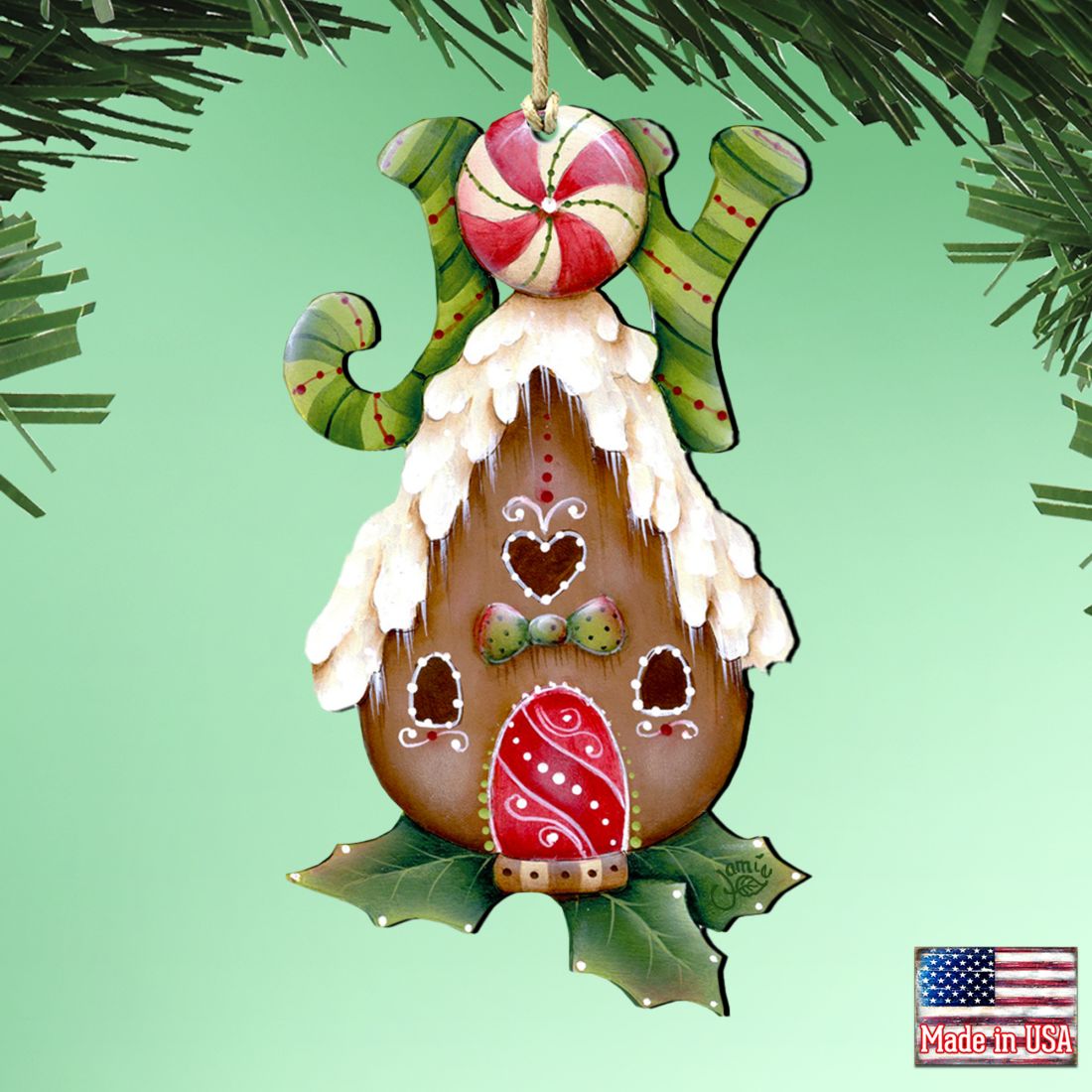 Joy Gingerbread House Wooden Ornaments by Jamie Mills-Price - Christmas Decor - 8457507