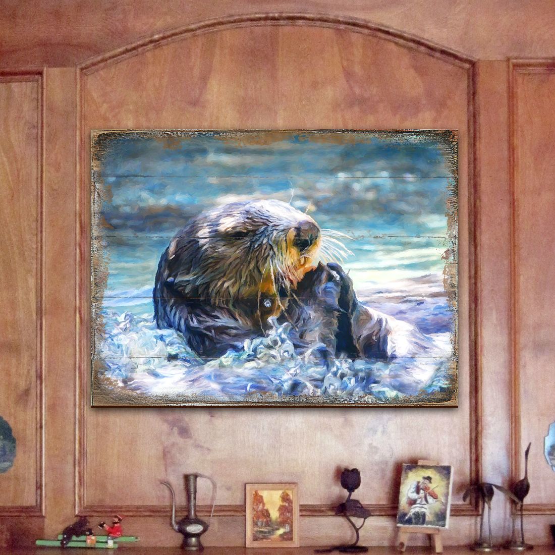 Otter Wooden Coastal Wall Art by Nature Wonders - Coastal Sea-Life Decor - 95239B