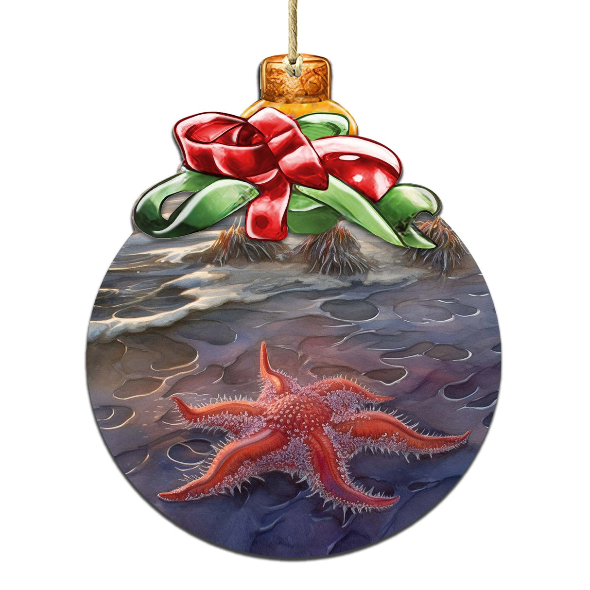 Red Sunflower Sea Star Wooden Ornaments by G.Debrekht - Wildlife Holiday Decor - 870019
