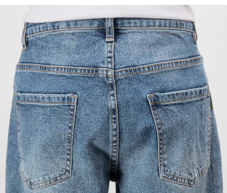 Light-colored Jeans Men's Loose Straight Ripped Leisure Tapered Stretch - Lootquake