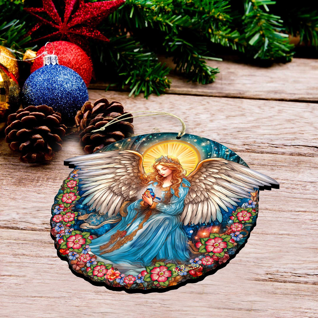 Adornos navideños de madera del Ángel de la Guarda de la Serenidad de G. DeBrekht - Decoración navideña para la Natividad - 8652806