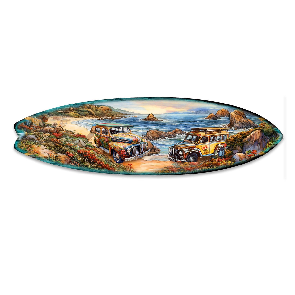 Early Morning Surf Surfboard Coastal Wall Art by G. DeBrekht - Coastal Holiday Decor - 8490126HS