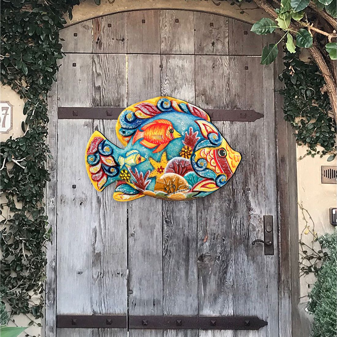 Decoración para puerta de casa de playa con peces tropicales de G. DeBrekht - Decoración costera navideña - 8126121H