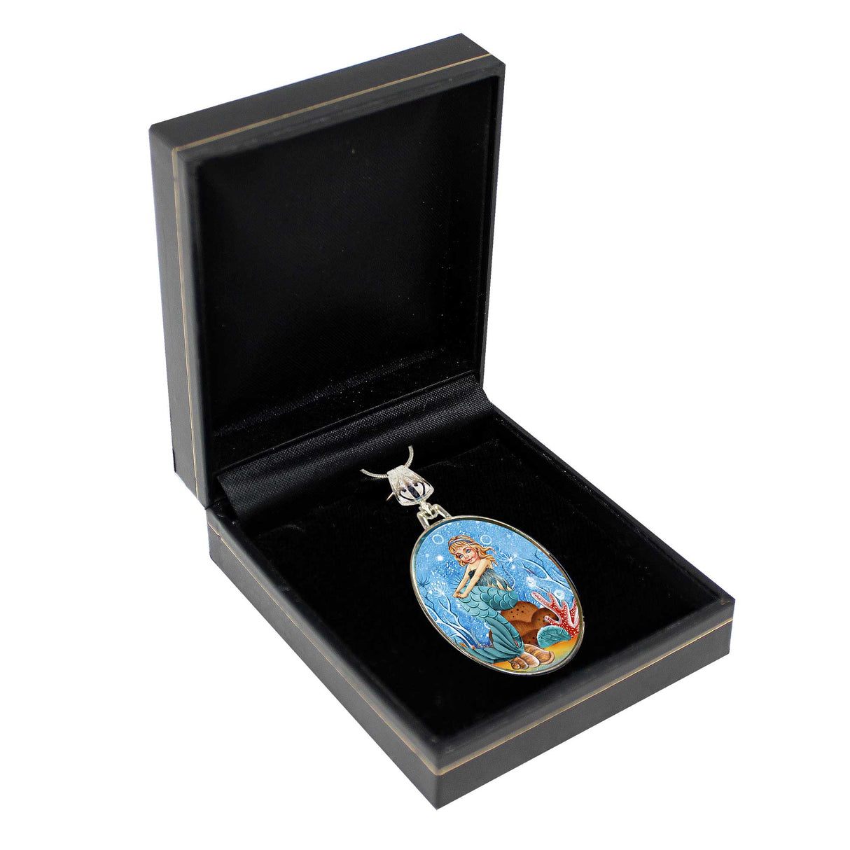Mermaid Silver Plated Mother of Pearl Jewelry Pendant Necklace - 44042