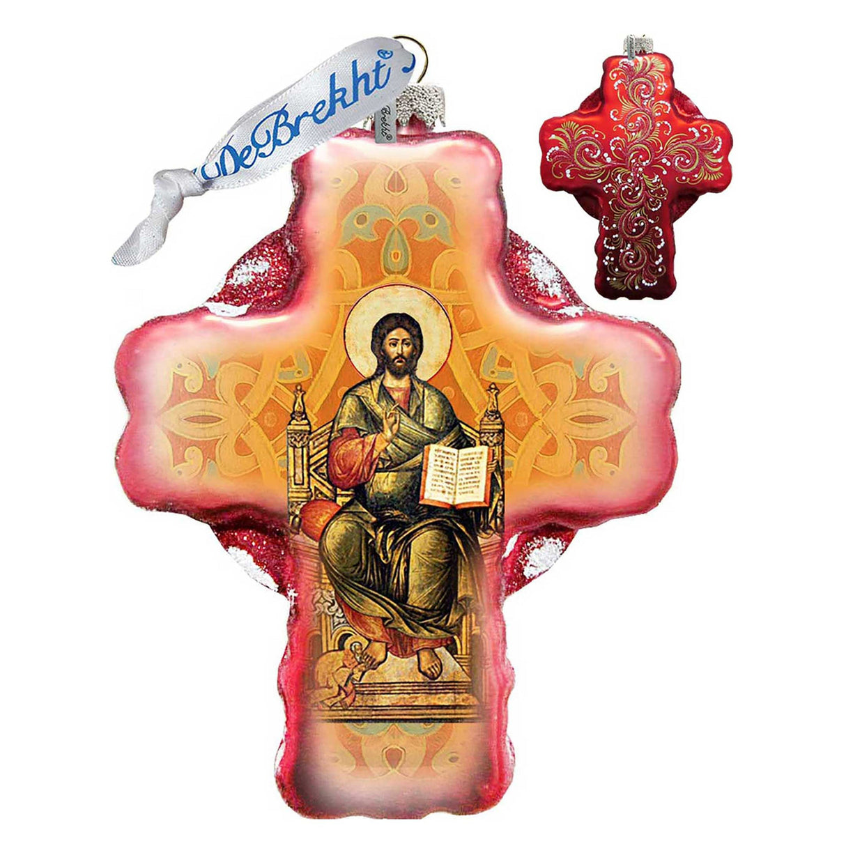 Jesus Cross Glass Ornament by G. DeBrekht - Nativity Holiday Decor - 758-005