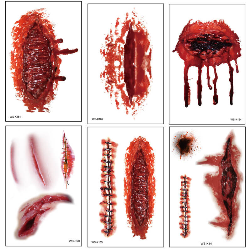 24 pegatinas temporales de tatuajes de Halloween con diseño de heridas