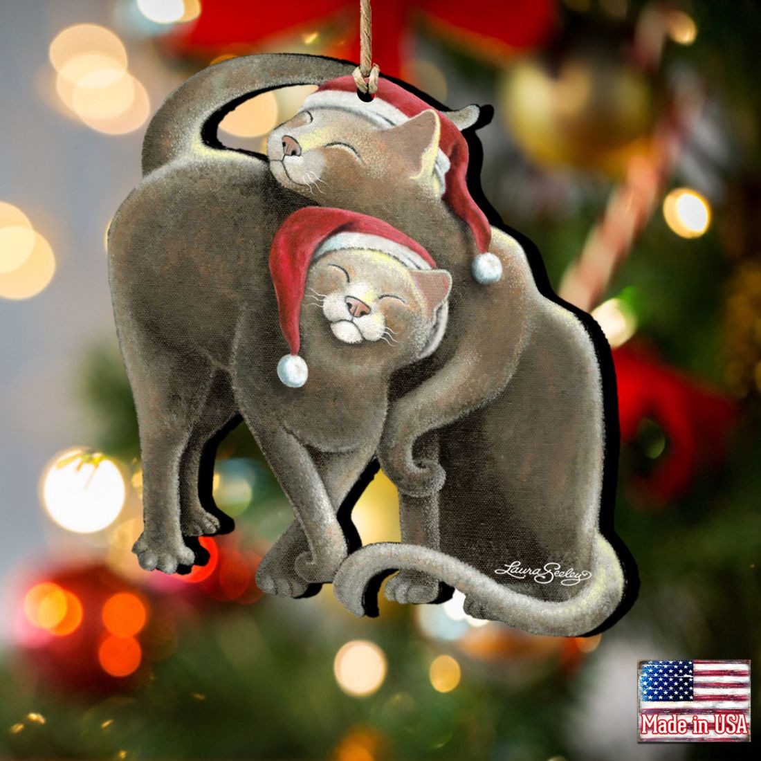 Adornos de madera de Papá Noel con forma de estrella y gato de Laura Seeley - Decoración para perros y gatos - 8512068-LS