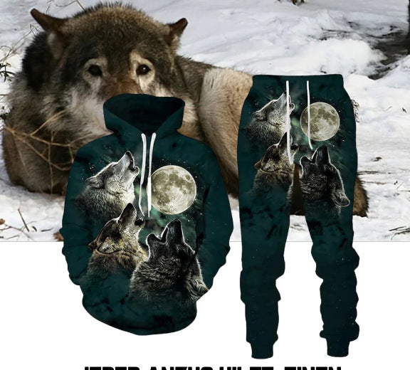 Digital Wolf Pattern Hoodie Sweater Pants Suit For Men And Women - Lootquake