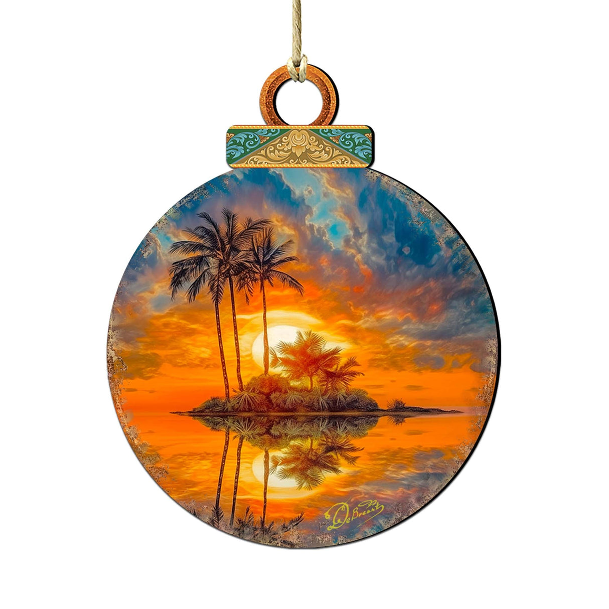 Coastal Christmas Decor - Ocean Sunset Wooden Ornaments by G. DeBrekht Coastal Holiday Decor - 8688171