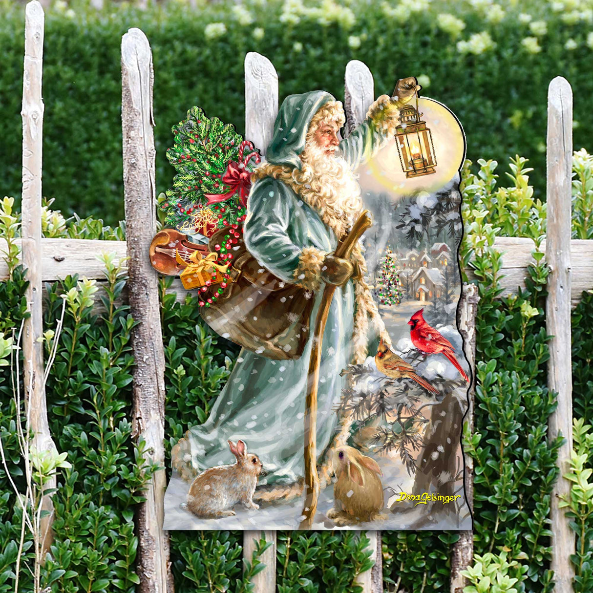 Decoración navideña para puerta con San Nicolás de D. Gelsinger - Decoración navideña con Papá Noel y muñeco de nieve - 8461067H-DG