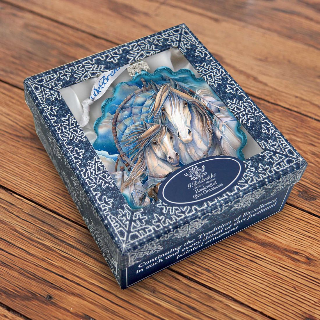 Adorno de cristal con forma de corona de viaje "Mustangs Dream Catcher Journey" de J. Bergsma - Decoración navideña con temática de vida silvestre - 759-637-JB