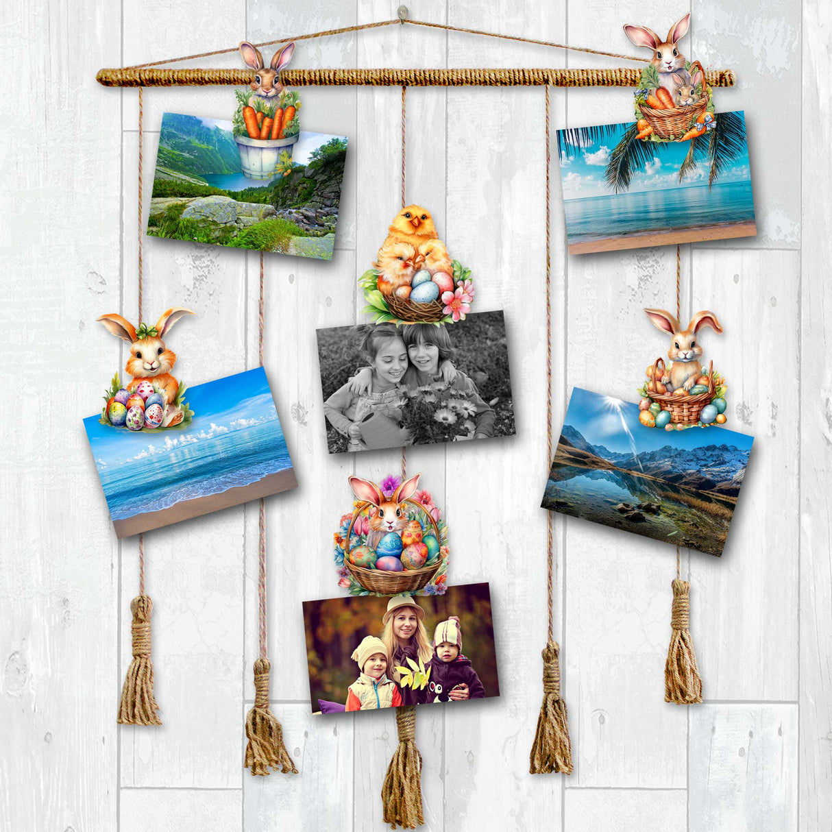 Eggs and Bunnies Decorative Wooden Clip-on Ornaments Set of 6 by G. Debrekht - Easter Decor - 8090057C-S6