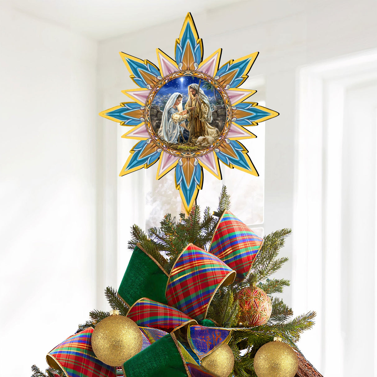 Estrella de Gloria a Dios para la punta del árbol, decoración de madera de D. Gelsinger - Decoración navideña - 89517-DG