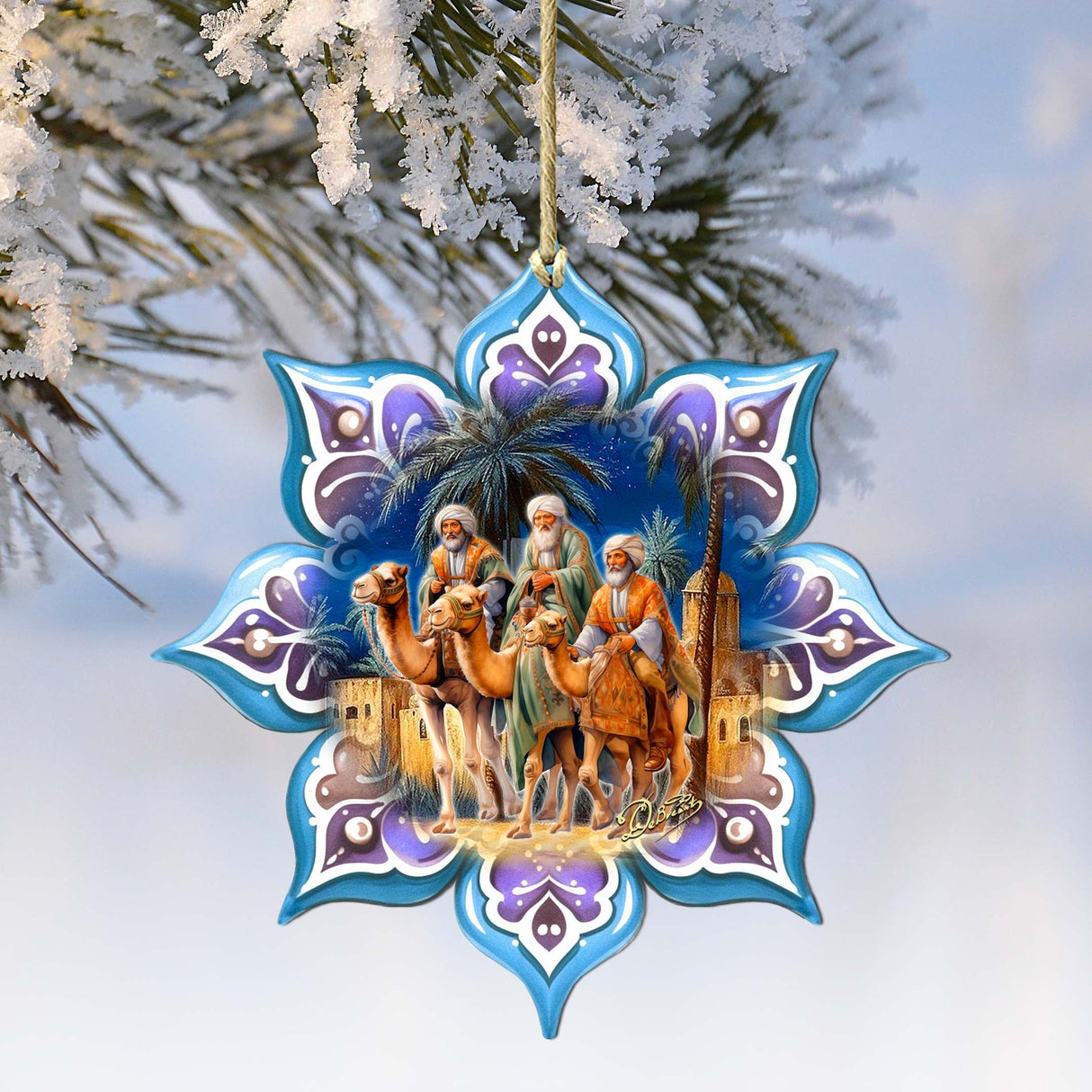 Three King's Journey Snowflake Wooden Ornaments by G. Debrekht - Nativity Holiday Decor - 8688438