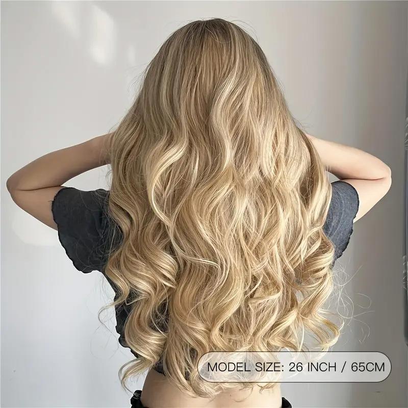 26 Inch Long Ash Blonde Wavy Wig with Bangs