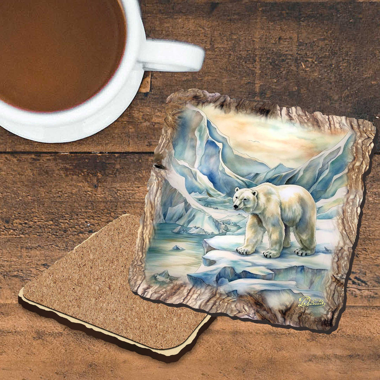 Juego de 4 posavasos de corcho de madera con diseño de oso polar de Nature Wonders Nature Wildlife Decor - 95400C-S4