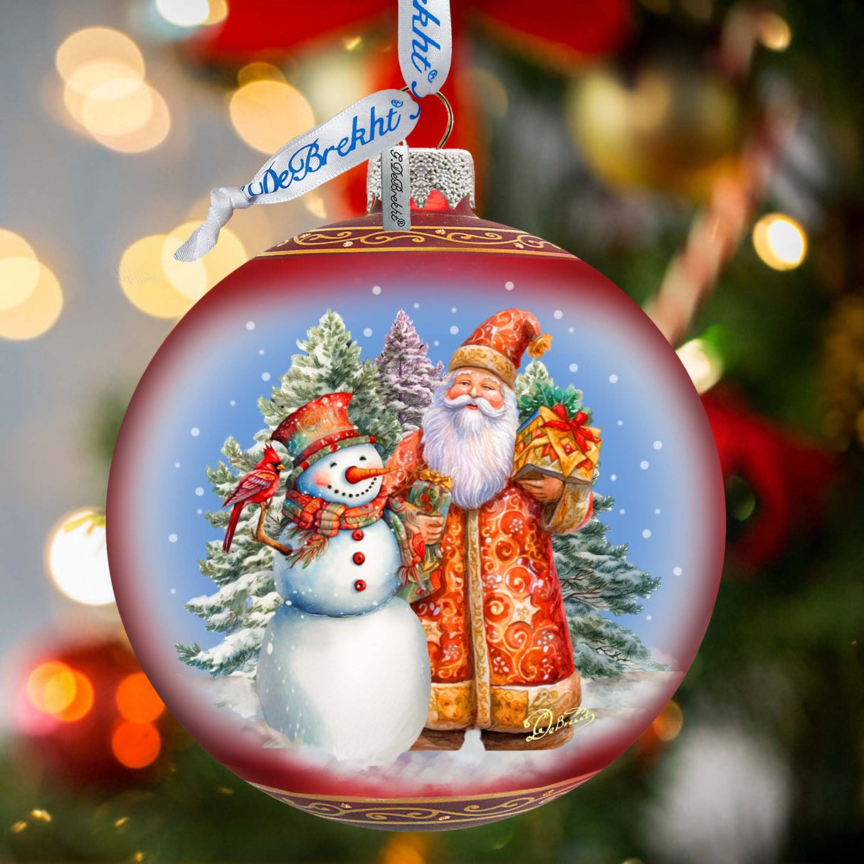 Adorno de cristal grande "Amigo de Papá Noel" de G.Debrekht - Decoración navideña de muñeco de nieve de Papá Noel - 73941