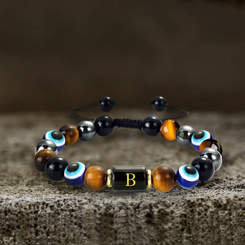 Pulsera de cuentas de piedra de mal de ojo de 26 letras