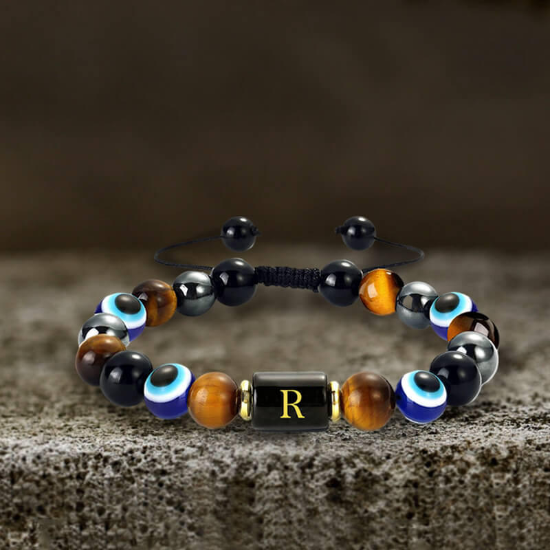 Pulsera de cuentas de piedra de mal de ojo de 26 letras
